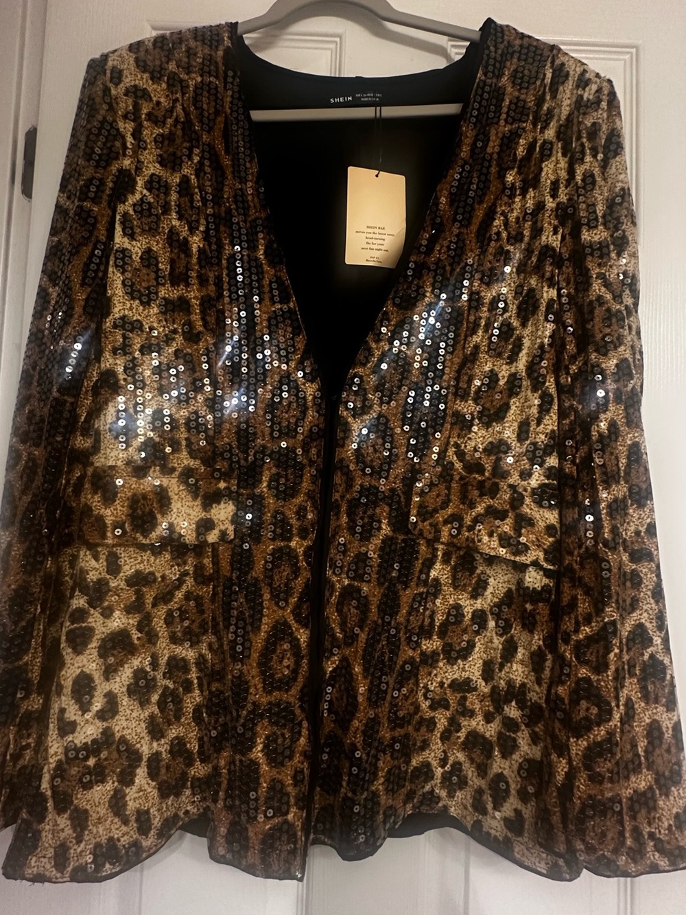 SHEIN Brown Leopard Sequin Blazer Jacket